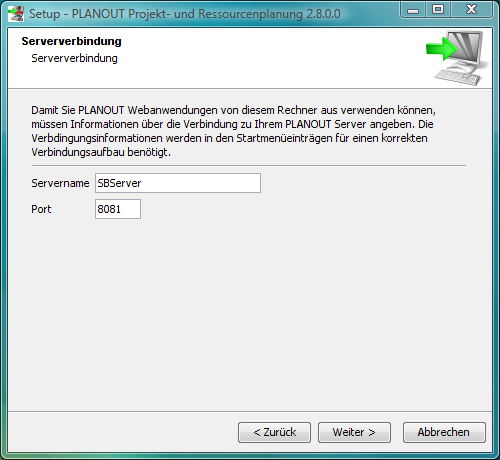 Servereinstellungen der Clientinstallation