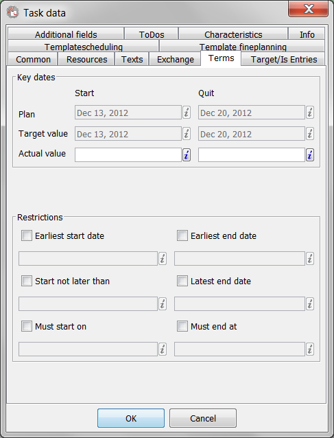 Dates of a task