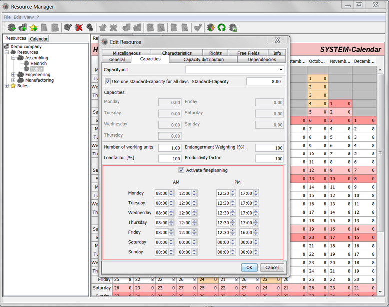 Determine detailed planning working hours