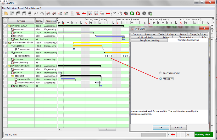 Detailed planning morning/afternoon