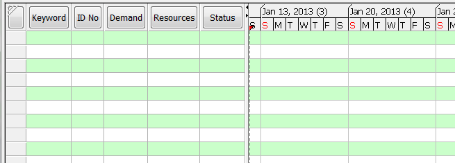 A blank project table