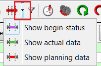 Shows the beginstatus, the actual- and planning data of the project