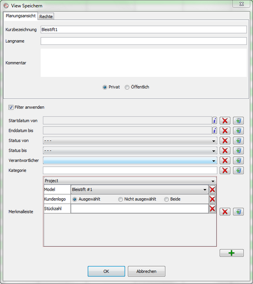 Save planning view with fiilter