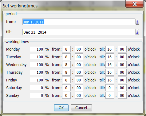 Setting the working time in the new calendar