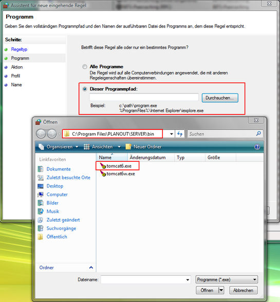 "tomcat6.exe" wählen