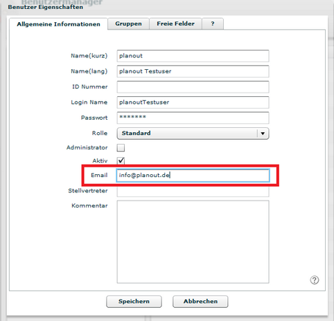 Der User mit der E-Mail Adresse