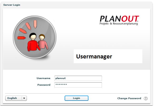 The login window of the user manager